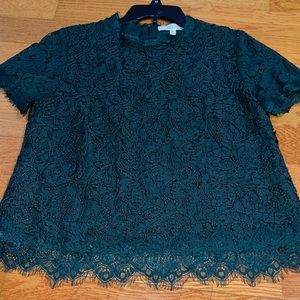 Forest green lace short sleeve top